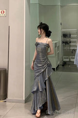 Vintage Mermaid Spaghetti Straps Gray Long Party Dresses Birthday Outfits