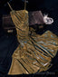 Vintage Mermaid Spaghetti Straps Long Gold Sequin Prom Dresses Birthday Outfits With Flowers