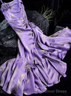 Vintage Mermaid Spaghetti Straps Long Lilac Prom Dresses Birthday Outfits With Ruffles