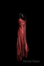 Vintage Mermaid Spaghetti Straps Satin Burgundy Prom Gowns Fairy Prom Dresses