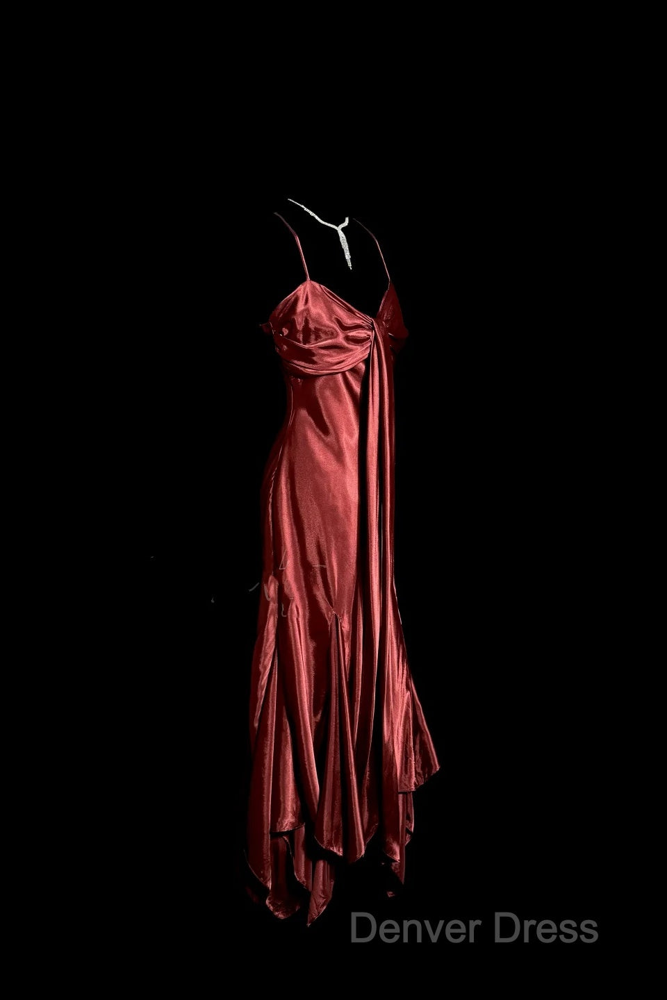 Vintage Mermaid Spaghetti Straps Satin Burgundy Prom Gowns Fairy Prom Dresses