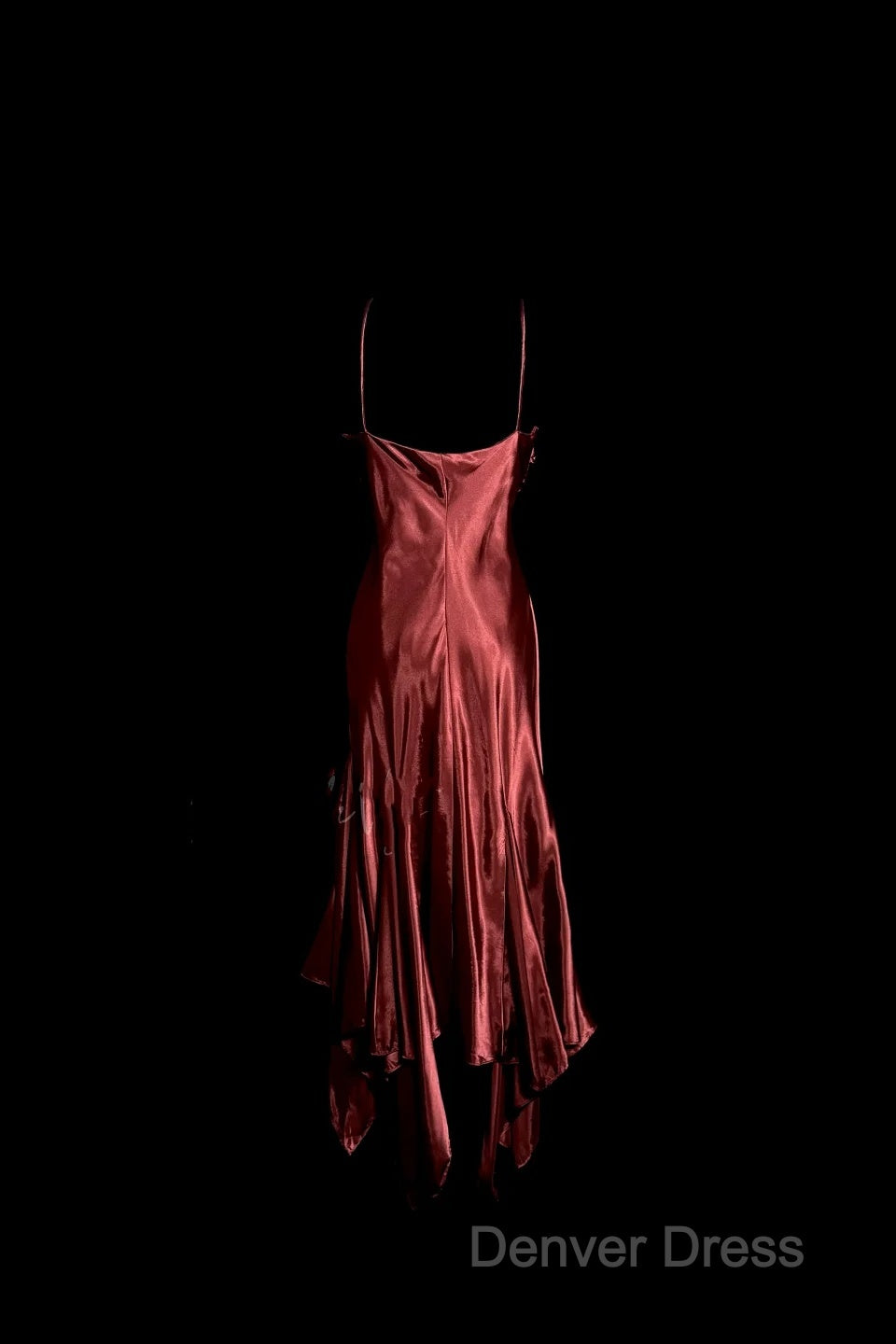Vintage Mermaid Spaghetti Straps Satin Burgundy Prom Gowns Fairy Prom Dresses