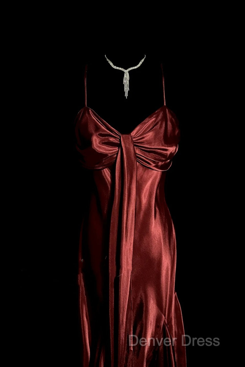 Vintage Mermaid Spaghetti Straps Satin Burgundy Prom Gowns Fairy Prom Dresses