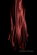 Vintage Mermaid Spaghetti Straps Satin Burgundy Prom Gowns Fairy Prom Dresses