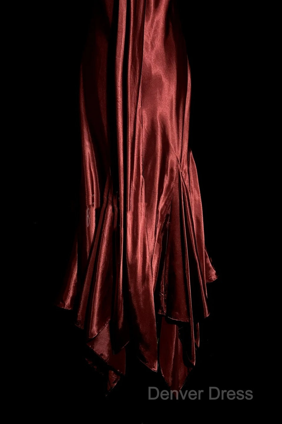 Vintage Mermaid Spaghetti Straps Satin Burgundy Prom Gowns Fairy Prom Dresses