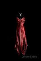 Vintage Mermaid Spaghetti Straps Satin Burgundy Prom Gowns Fairy Prom Dresses