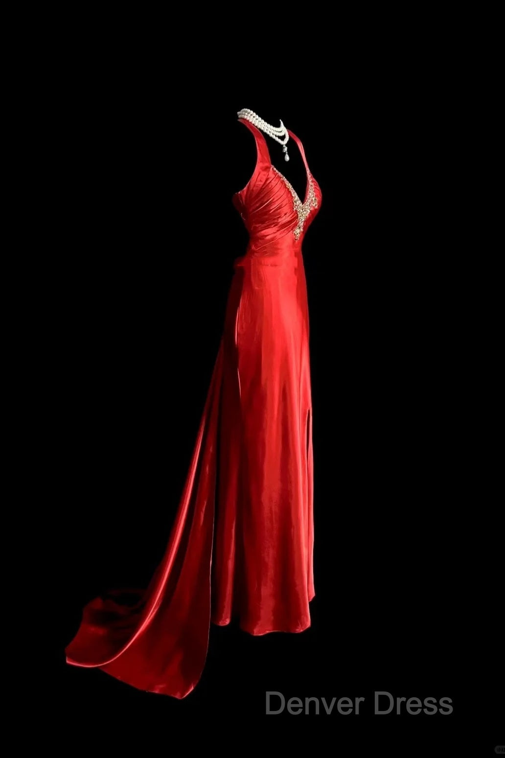 Vintage Mermaid Spaghetti Straps Satin Red Prom Gowns Fairy Prom Dresses Secondary image