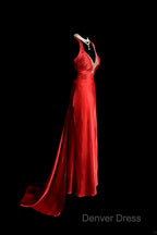 Vintage Mermaid Spaghetti Straps Satin Red Prom Gowns Fairy Prom Dresses