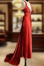 Vintage Mermaid Spaghetti Straps Satin Red Prom Gowns Fairy Prom Dresses