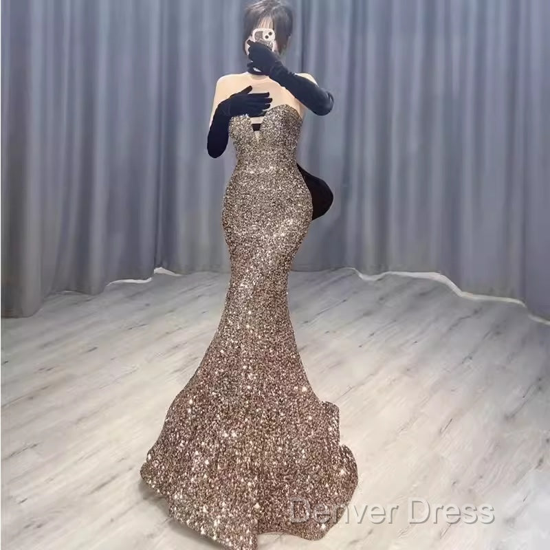 Vintage Mermaid Strapless Party Dresses Long Sequin Prom Dresses Secondary image