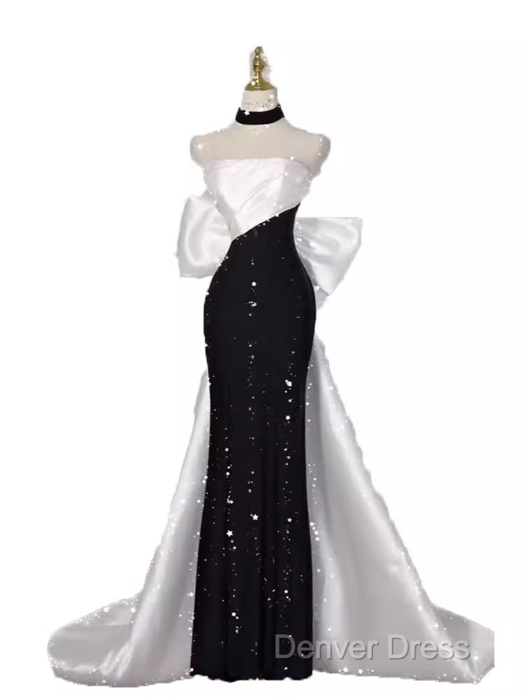 Vintage Mermaid Strapless Sequin Black Long Prom Dresses Formal Dresses Secondary image