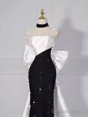 Vintage Mermaid Strapless Sequin Black Long Prom Dress Formal Dresses