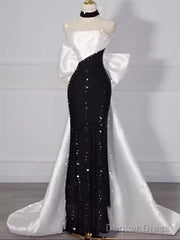 Vintage Mermaid Strapless Sequin Black Long Prom Dress Formal Dresses
