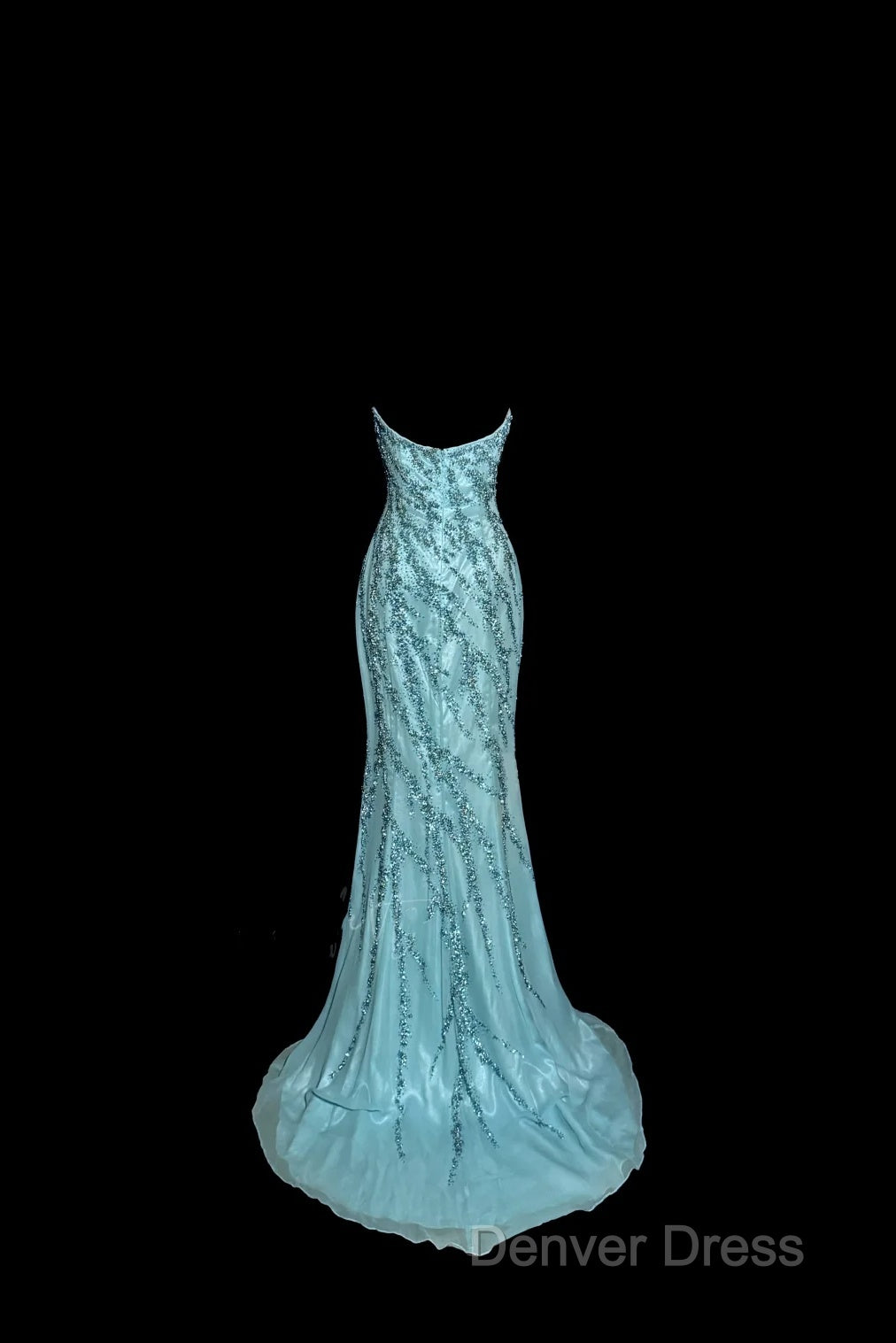 Vintage Mermaid Strapless Tulle Blue Beads Long Prom Gowns Fairy Prom Dresses