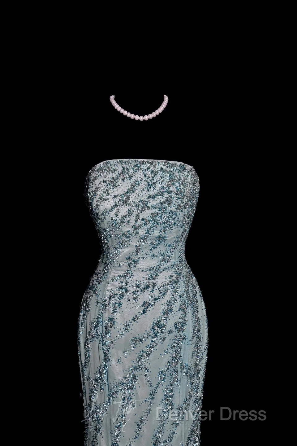 Vintage Mermaid Strapless Tulle Blue Beads Long Prom Gown Fairy Prom Dresses