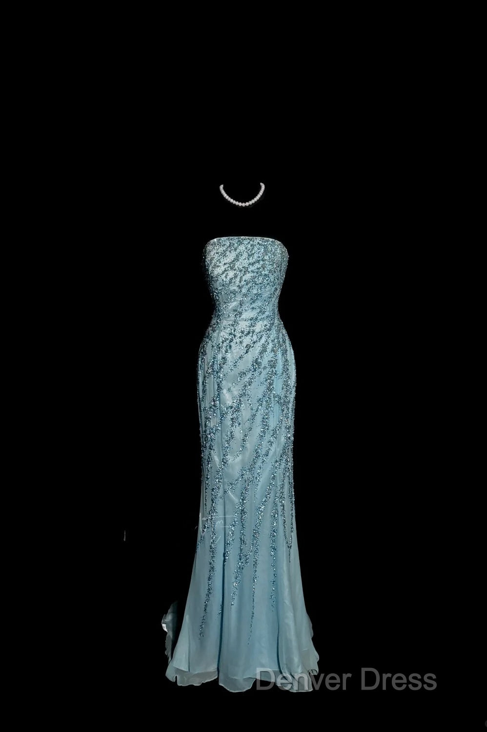 Vintage Mermaid Strapless Tulle Blue Beads Long Prom Gown Fairy Prom Dresses