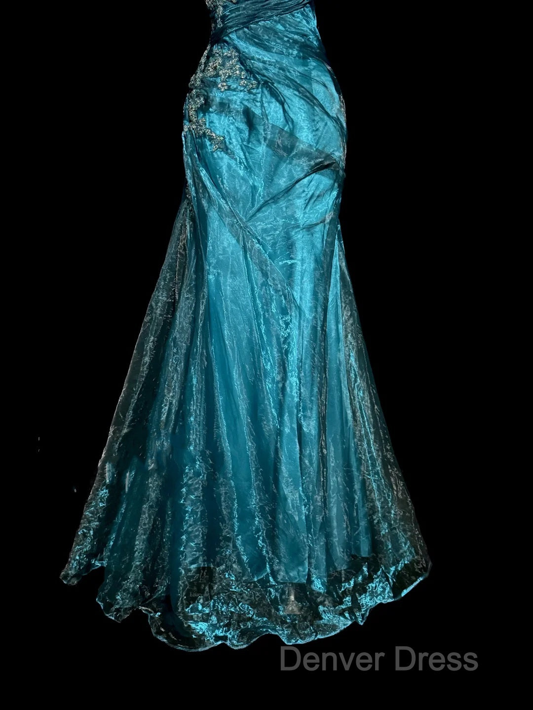 Vintage Mermaid Strapless Tulle Blue Long Prom Gowns Fairy Prom Dresses
