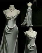 Vintage Mermaid Strapless White Satin Long Wedding Dresses With Ruffles