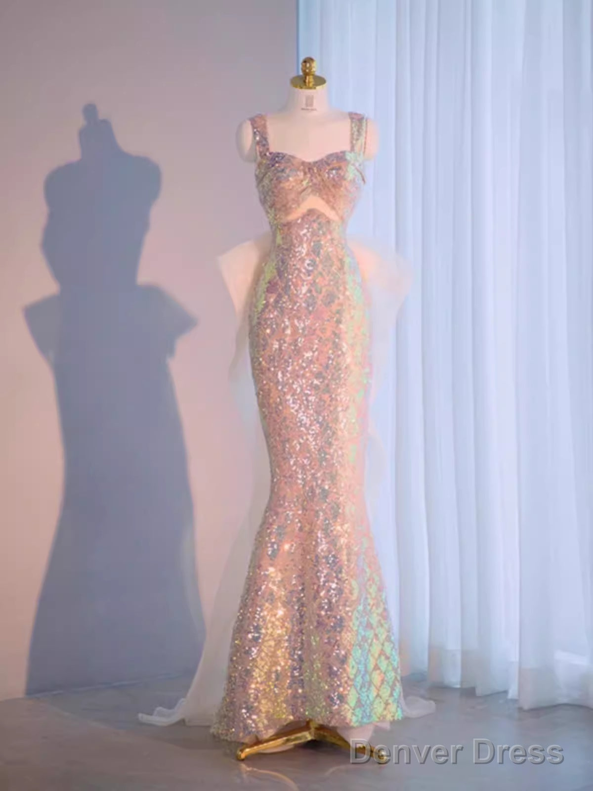 Vintage Mermaid Straps Sequin Beads Long Prom Dress Formal Dresses Main image