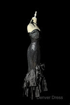 Vintage Mermaid Sweetheart Black Sequin Long Prom Gown Fairy Prom Dresses