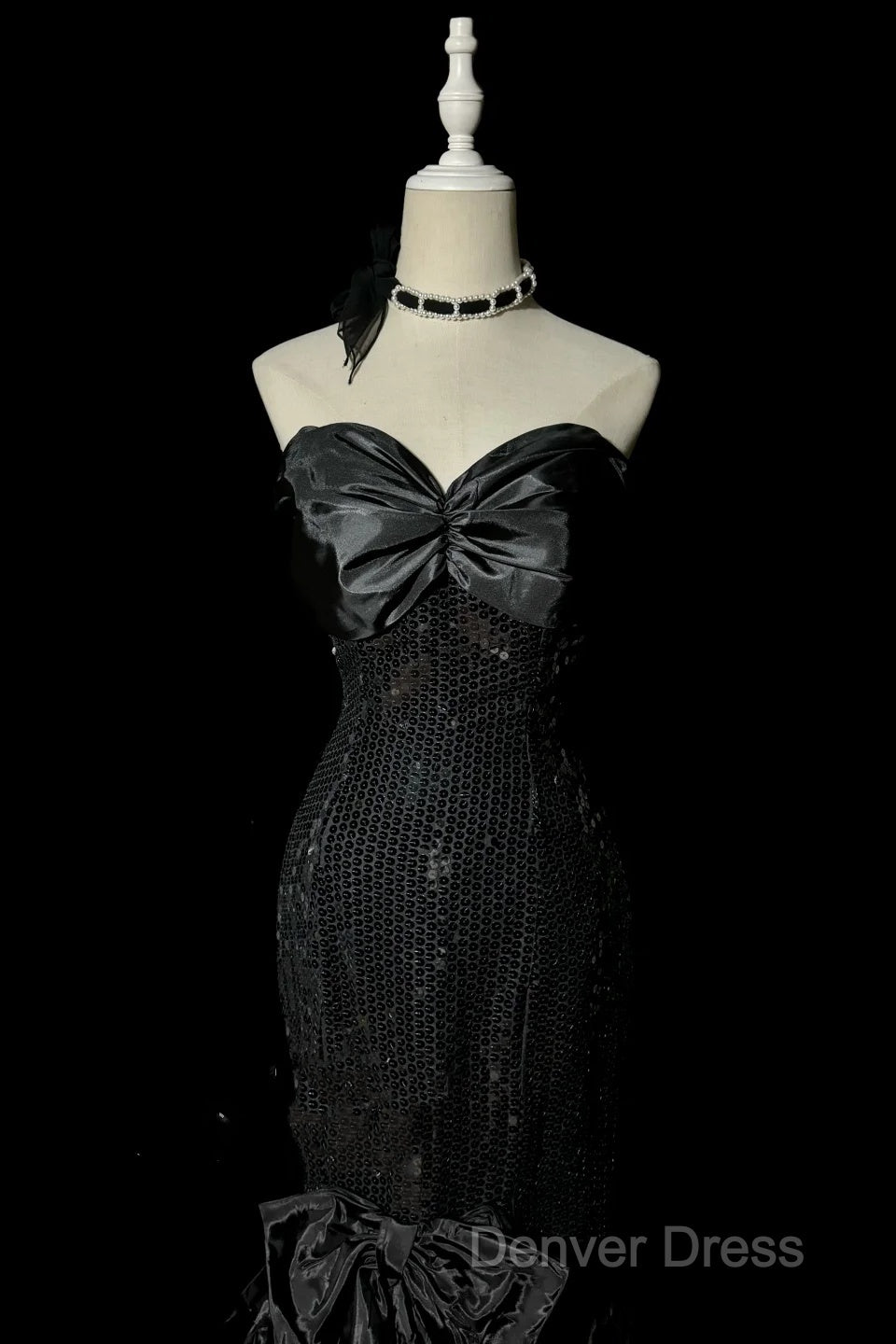 Vintage Mermaid Sweetheart Black Sequin Long Prom Gown Fairy Prom Dresses