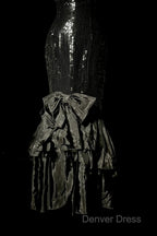 Vintage Mermaid Sweetheart Black Sequin Long Prom Gowns Fairy Prom Dresses