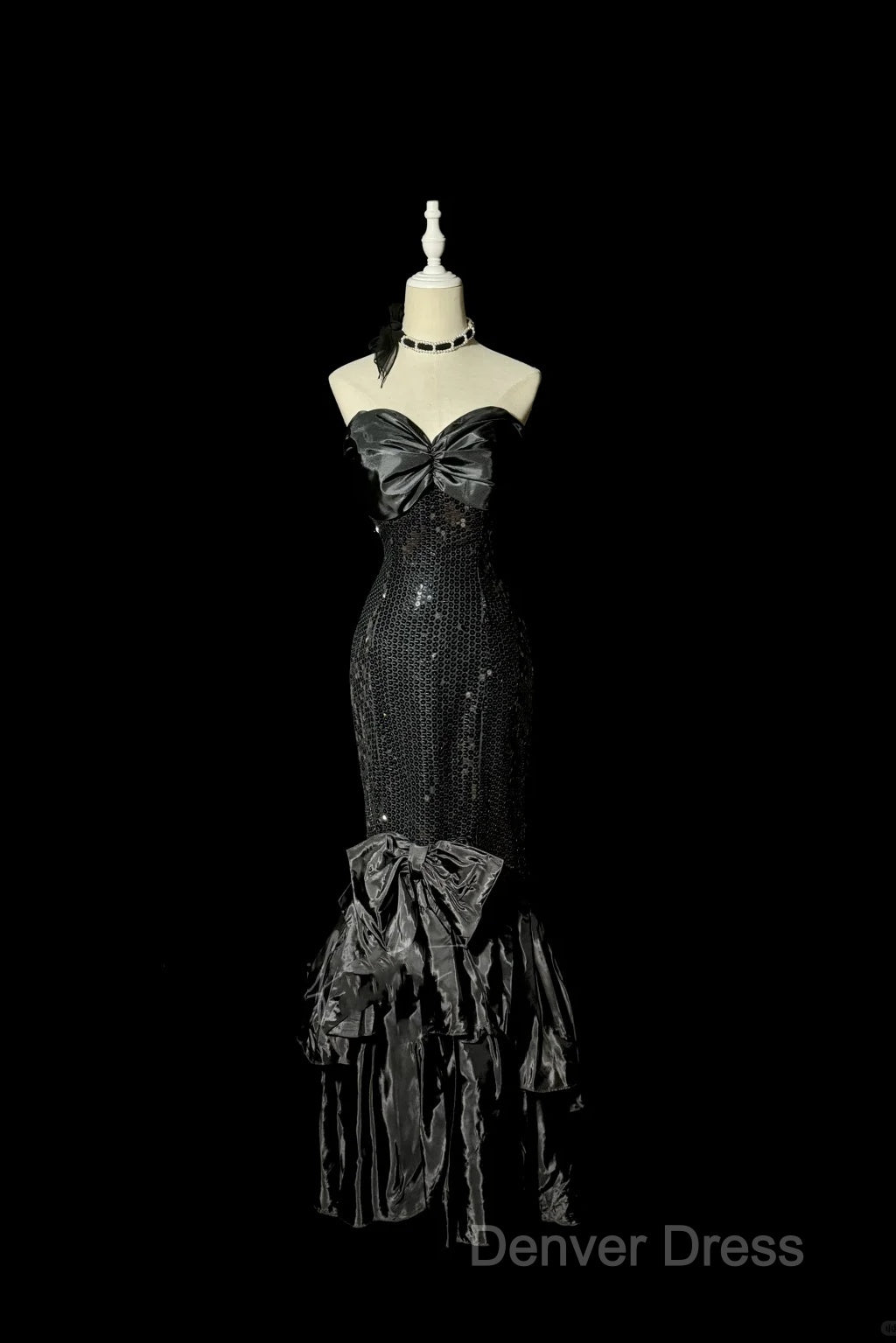 Vintage Mermaid Sweetheart Black Sequin Long Prom Gown Fairy Prom Dresses