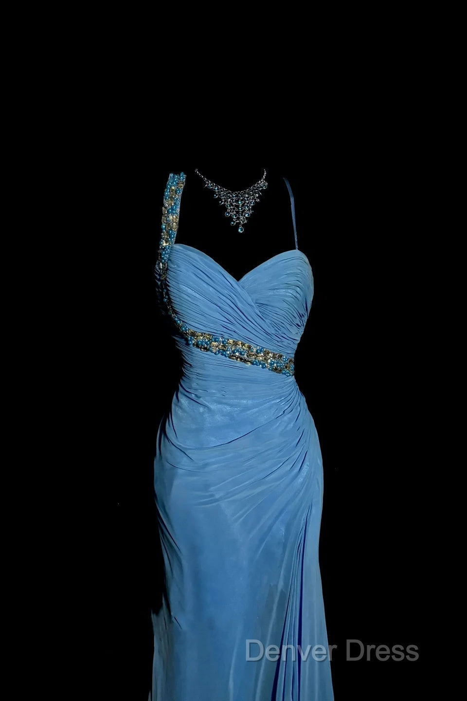 Vintage Mermaid Sweetheart Blue Chiffon Long Prom Gowns Fairy Prom Dresses