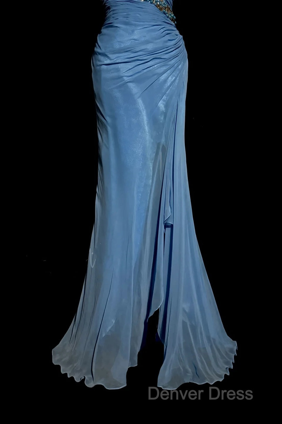 Vintage Mermaid Sweetheart Blue Chiffon Long Prom Gown Fairy Prom Dresses