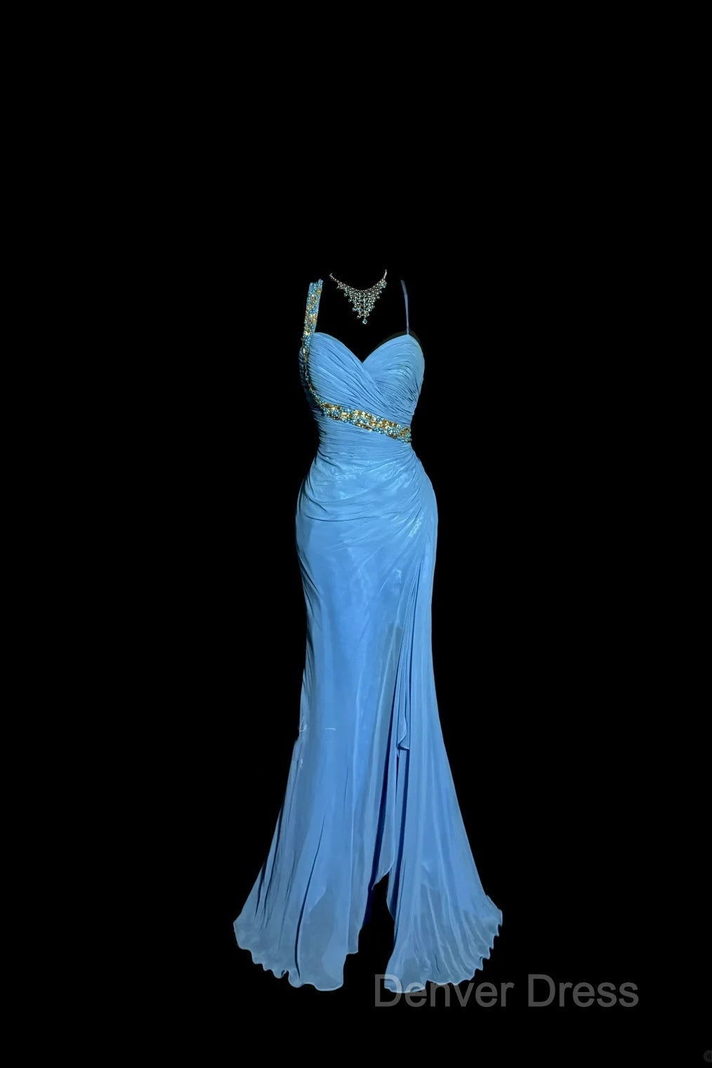 Vintage Mermaid Sweetheart Blue Chiffon Long Prom Gown Fairy Prom Dresses