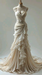 Vintage Mermaid Sweetheart Chiffon Lace Long Wedding Dress