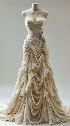 Vintage Mermaid Sweetheart Chiffon Ruffles Long Wedding Dresses