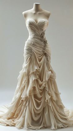 Vintage Mermaid Sweetheart Chiffon Ruffles Long Wedding Dresses Secondary image