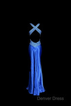 Vintage Mermaid Sweetheart Neckline Royal Blue Satin Backless Prom Gowns Fairy Prom Dresses