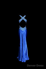 Vintage Mermaid Sweetheart Neckline Royal Blue Satin Backless Prom Gown Fairy Prom Dresses