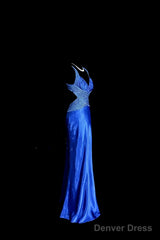 Vintage Mermaid Sweetheart Neckline Royal Blue Satin Backless Prom Gown Fairy Prom Dresses