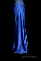 Vintage Mermaid Sweetheart Neckline Royal Blue Satin Backless Prom Gowns Fairy Prom Dresses