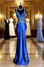 Vintage Mermaid Sweetheart Neckline Royal Blue Satin Backless Prom Gowns Fairy Prom Dresses