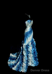 Vintage Mermaid Sweetheart Sleeveless Long Blue Prom Gown Fairy Prom Dresses