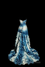 Vintage Mermaid Sweetheart Sleeveless Long Blue Prom Gowns Fairy Prom Dresses