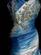 Vintage Mermaid Sweetheart Sleeveless Long Blue Prom Gown Fairy Prom Dresses