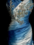 Vintage Mermaid Sweetheart Sleeveless Long Blue Prom Gowns Fairy Prom Dresses