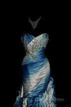 Vintage Mermaid Sweetheart Sleeveless Long Blue Prom Gowns Fairy Prom Dresses