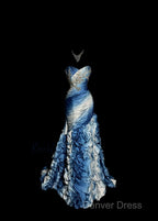 Vintage Mermaid Sweetheart Sleeveless Long Blue Prom Gown Fairy Prom Dresses