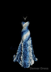 Vintage Mermaid Sweetheart Sleeveless Long Blue Prom Gown Fairy Prom Dresses