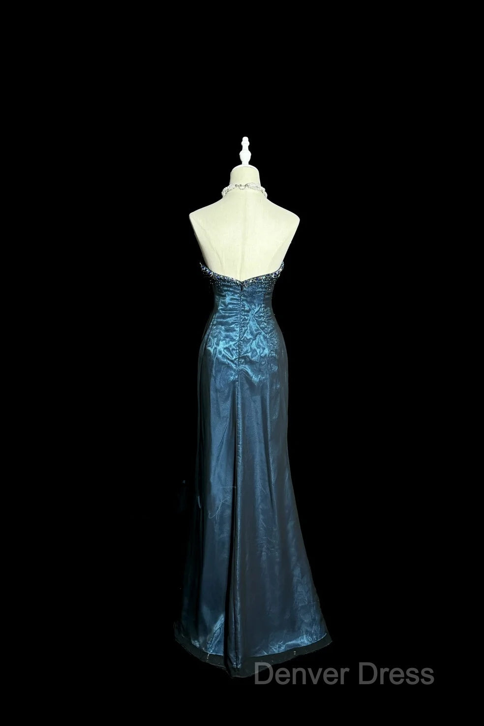 Vintage Mermaid Sweetheart Sleeveless Long Blue Slit Prom Gown Fairy Prom Dresses