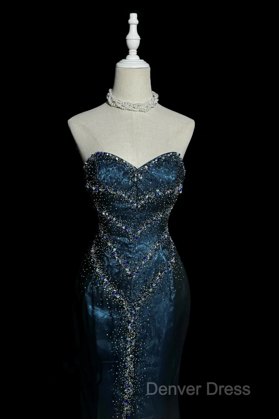 Vintage Mermaid Sweetheart Sleeveless Long Blue Slit Prom Gowns Fairy Prom Dresses