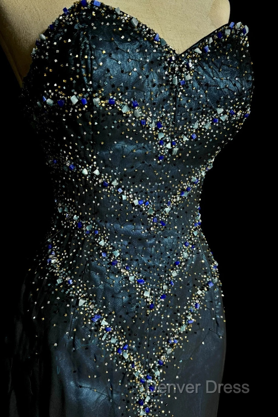 Vintage Mermaid Sweetheart Sleeveless Long Blue Slit Prom Gown Fairy Prom Dresses