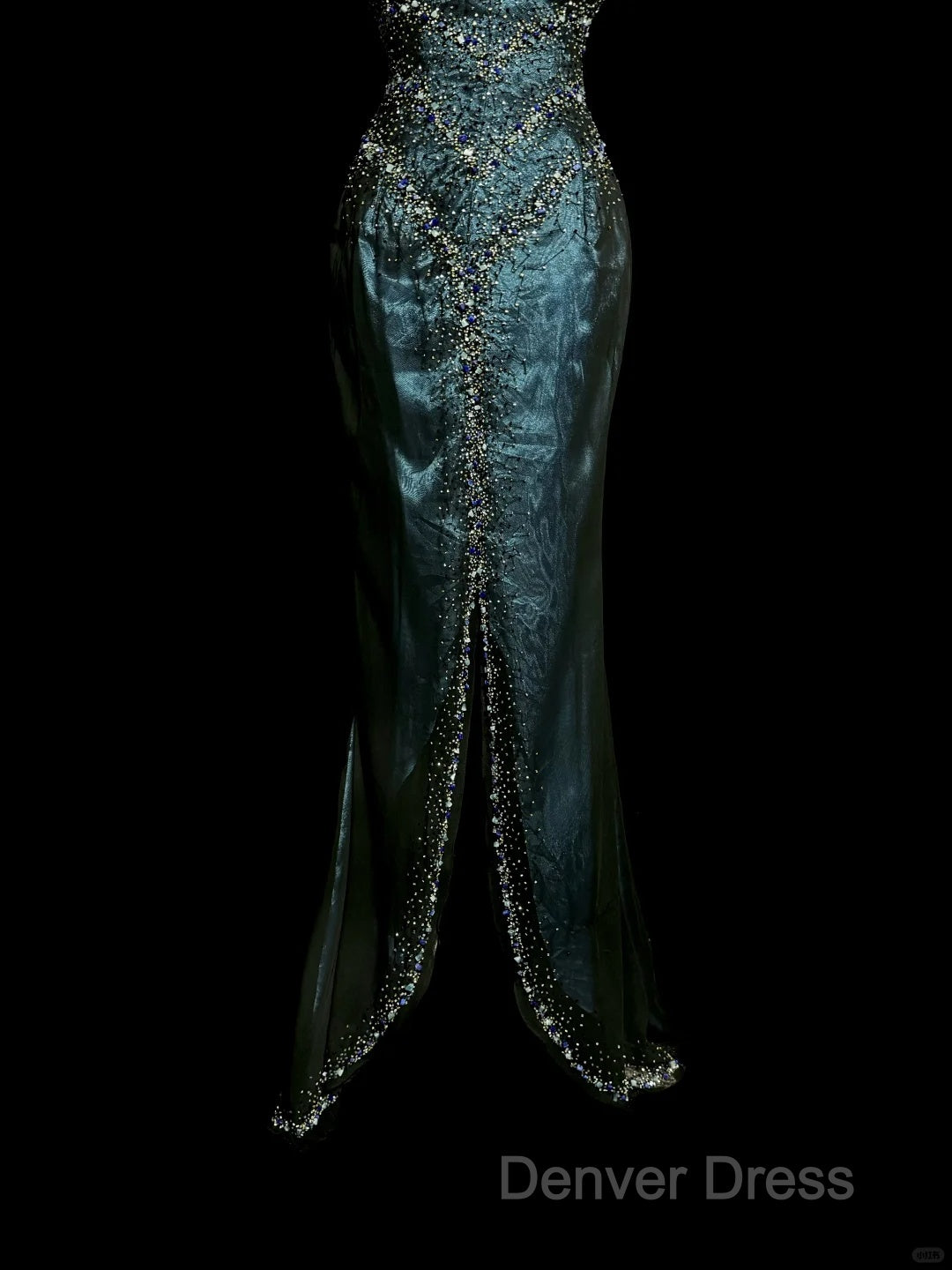 Vintage Mermaid Sweetheart Sleeveless Long Blue Slit Prom Gown Fairy Prom Dresses