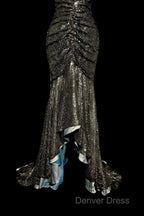 Vintage Mermaid V Neckline Gray Sequin Long Prom Gowns Fairy Prom Dresses